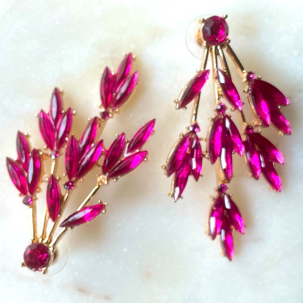 Willow dark pink Leaf Earrings - Picture 8 of 10